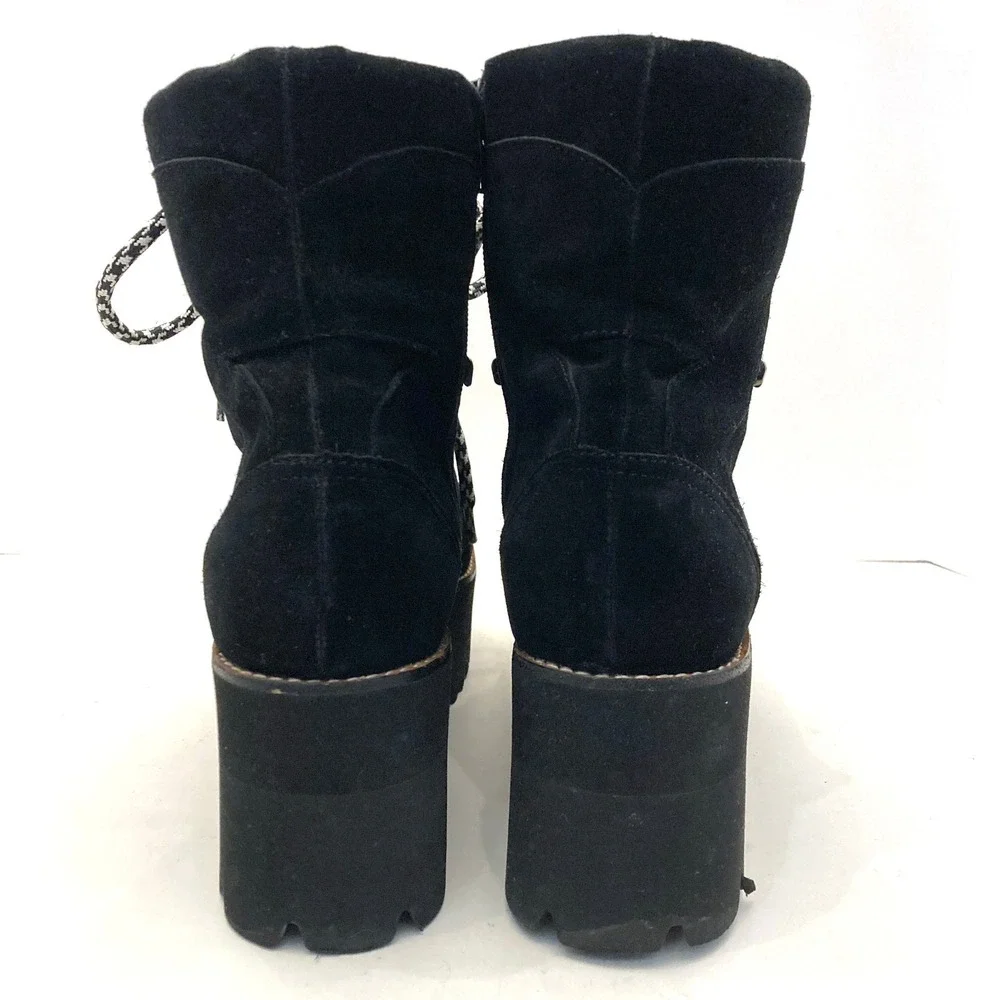 Jeffrey Campbell Platform Hiking Boots Black Suede Leather Womens 11 Lace Up